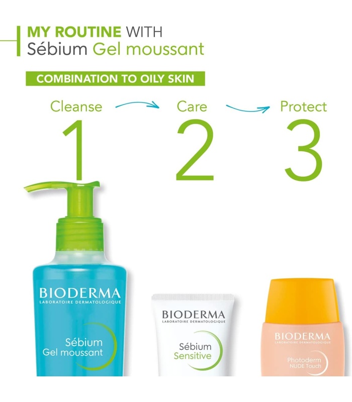 ژل شستشوی بایودرما سبیوم مناسب پوست چرب و جوشدار حجم 500 میل