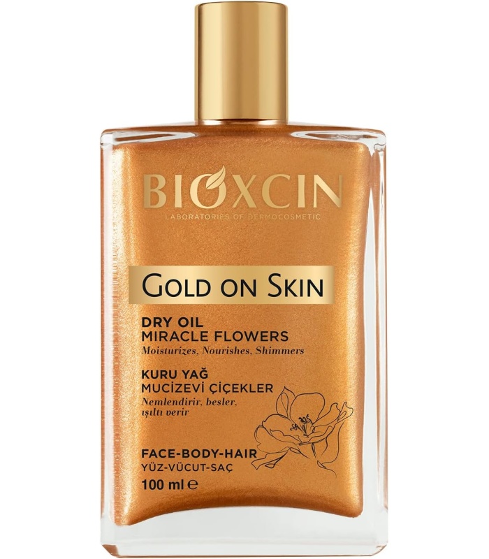 روغن بدن شاین دار بیوکسین سری gold on skin برای صورت، بدن و مو حجم 100 میل