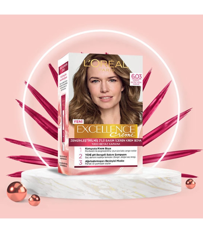 کیت رنگ مو لورآل اکسلانس شماره 6.03 قهوه ای روشن