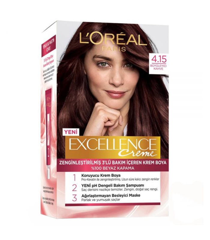 کیت رنگ مو لورآل اکسلانس شماره 4.15  قهوه ای با انعکاس دودی