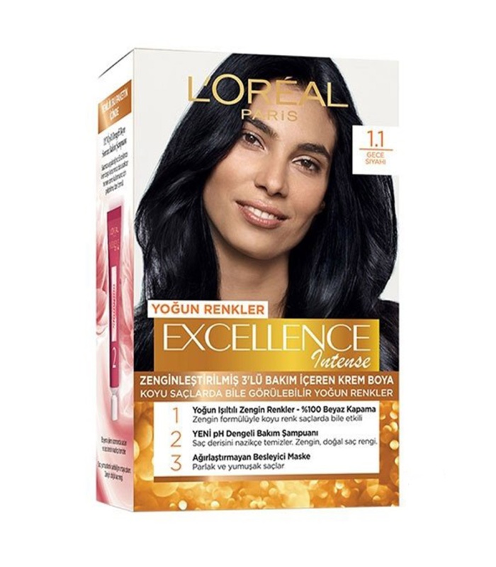 کیت رنگ مو لورآل اکسلانس شماره 1.1 مشکی پر کلاغی