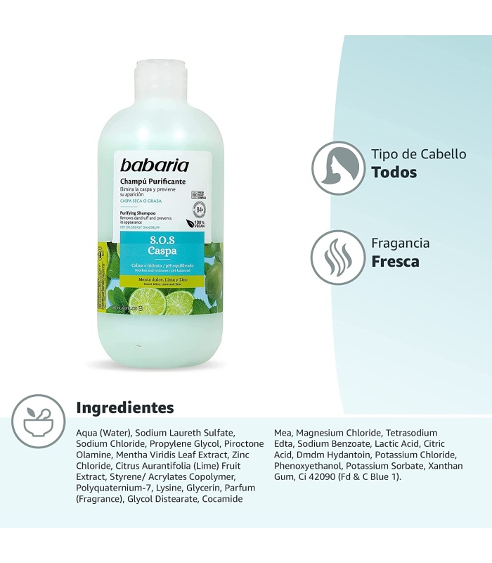 باباریا شامپو ضد شوره موهای خشک یا چرب لیمو نعنا   500 میلی لیتر