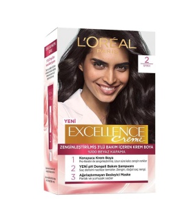 کیت رنگ مو لورآل شماره 2 سری Excellence رنگ قهوه ای مشکی