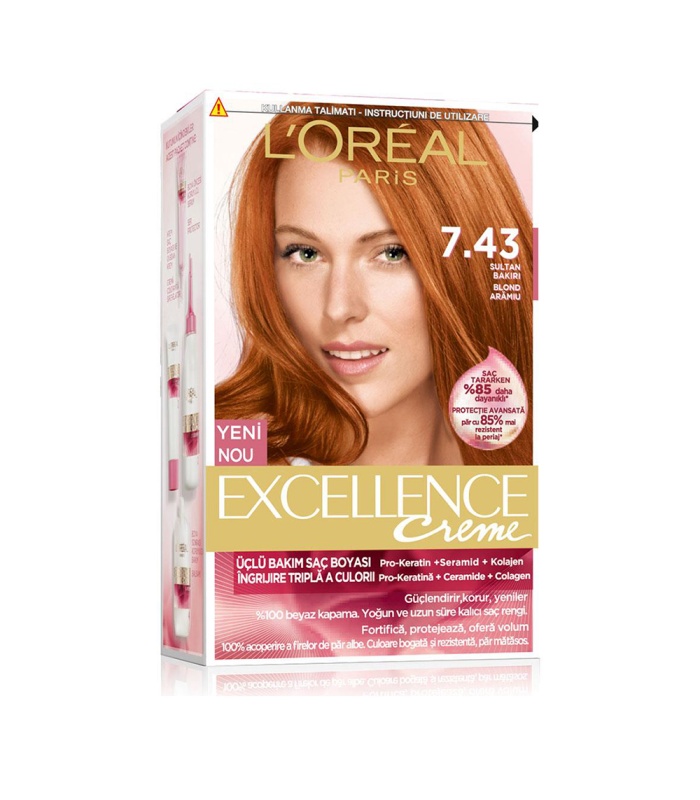 کیت رنگ مو لورآل شماره  7.43 سری Excellence رنگ مسی