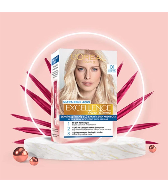 کیت رنگ مو شماره 01 لورال رنگ بلوند خیلی روشن Loreal Excellence